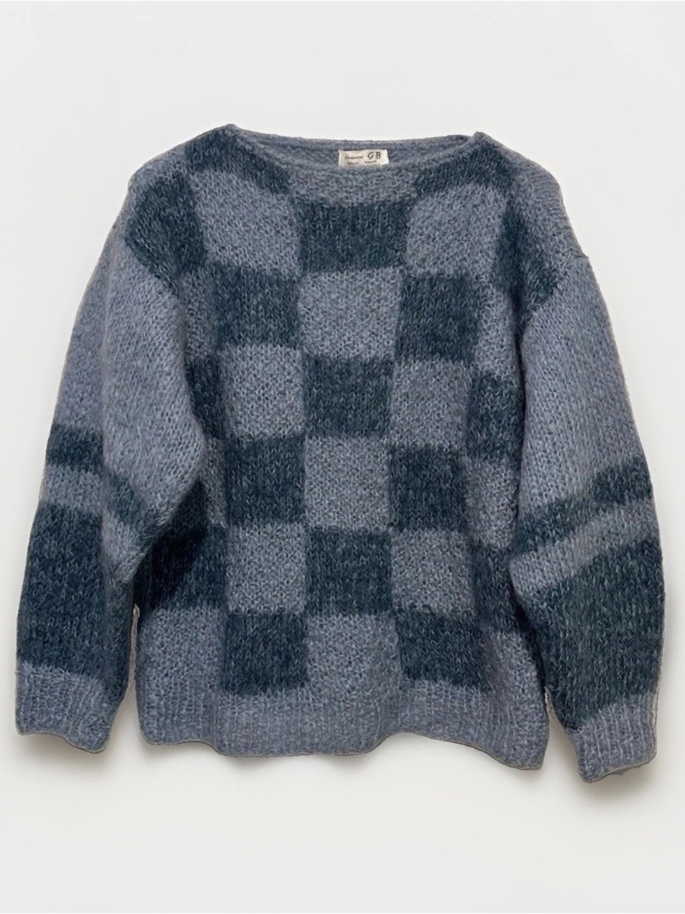 Vintage 80’s Italian fuzzy checkerboard knit wool blend made in Italy Medium